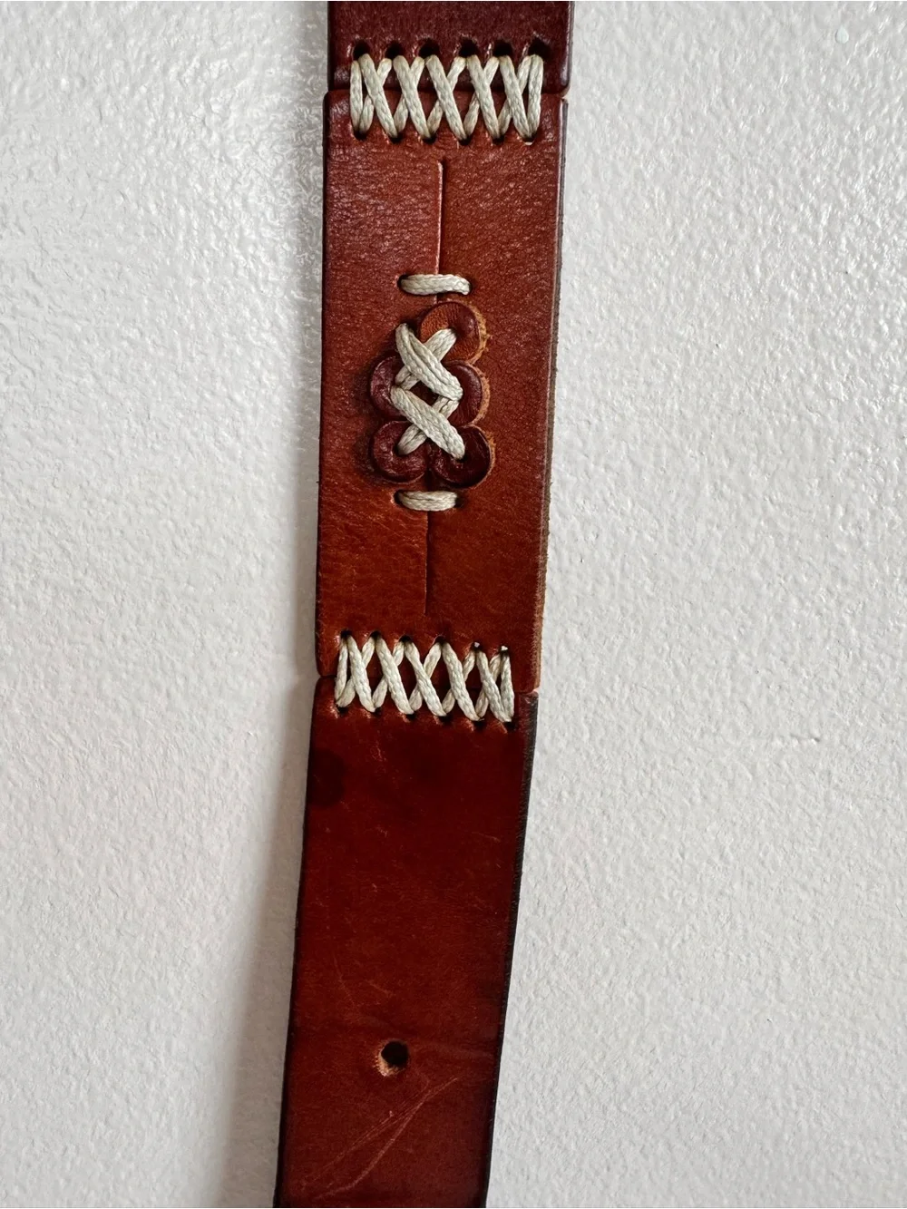 VTG 80’s Omega Southwestern Brown Leather Belt White Stitching made in Turkey  L
